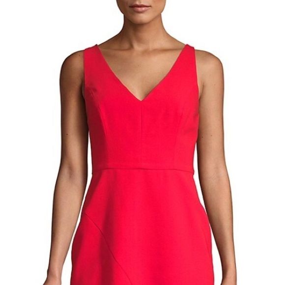 BCBGMAXAZRIA red sleeveless double-V sheath asymmetrical mini cocktail dress 12 - Picture 8 of 12